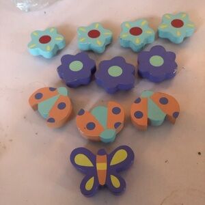 Vintage child decorative drawer handles, bright fun colours, very little wear.